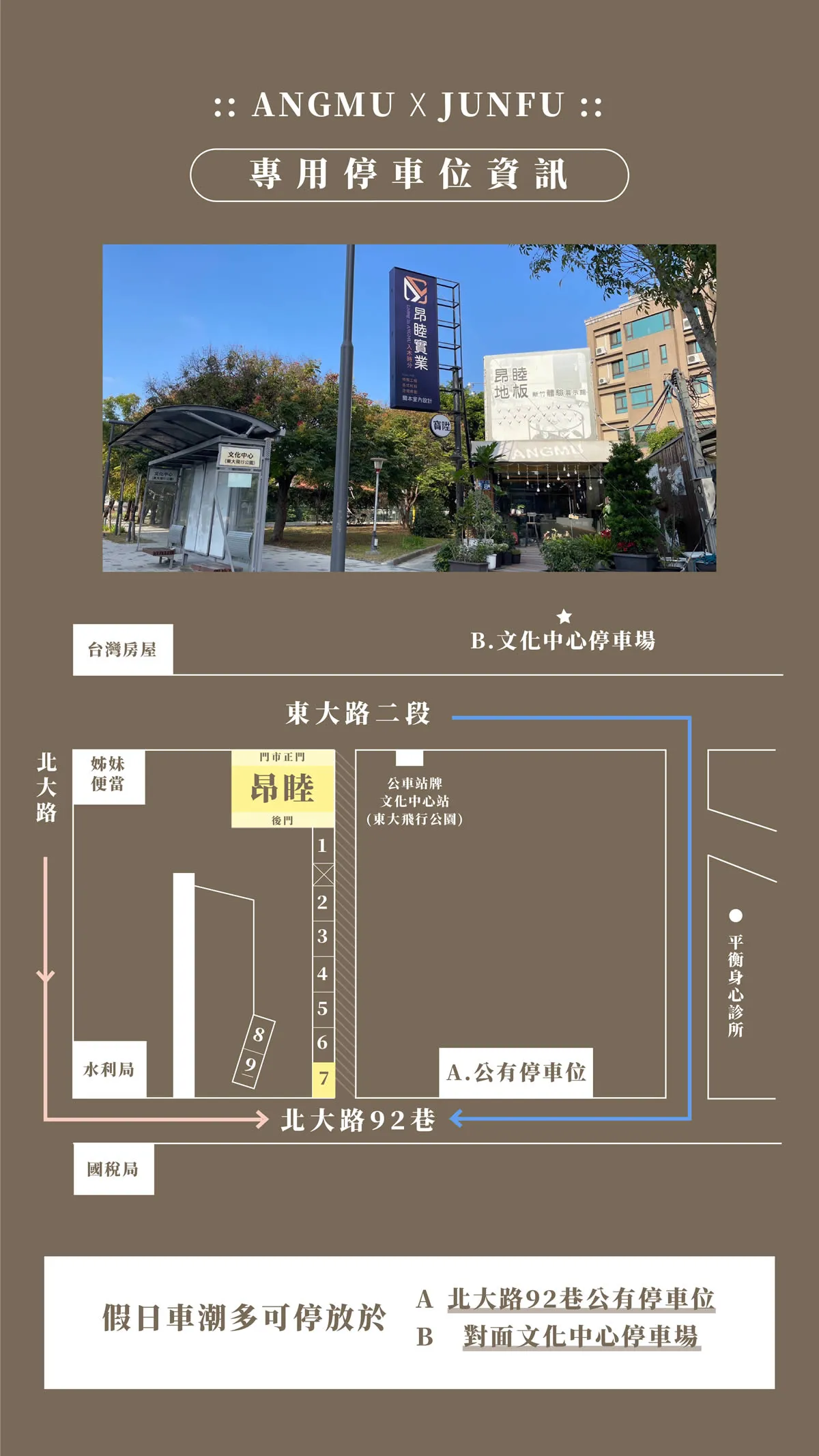 昂睦門市周邊停車資訊與路線圖